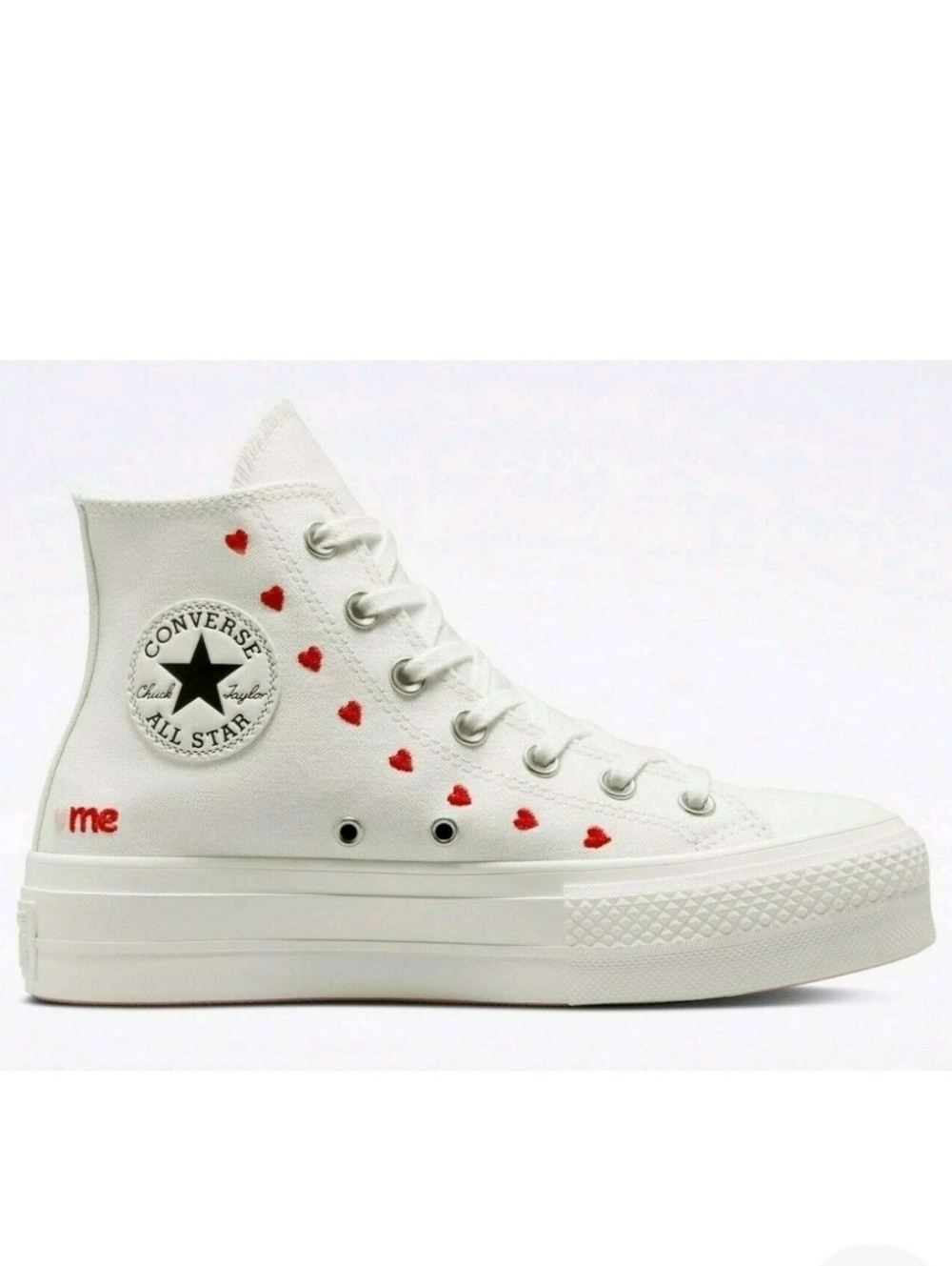 Converse Chuck Taylor All Star Lift Platform High 'Embroidered Hearts - White 9